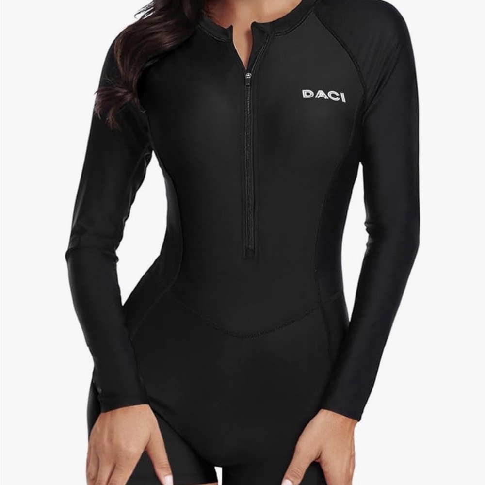 DACI Women's Black Long-Sleeve One-Piece Swim Suit with Front Zip